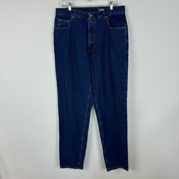 Eddie Bauer 100% Cotton Authentic 16 Tall Long Dark Wash Straight Leg Denim Jean - Picture 1 of 5